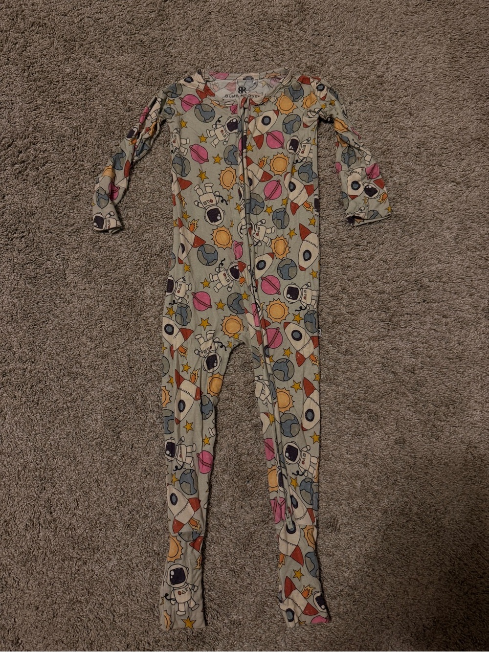 Kids Astronaut Space-Print Long Sleeve One-Piece Convertible Footie Pajamas